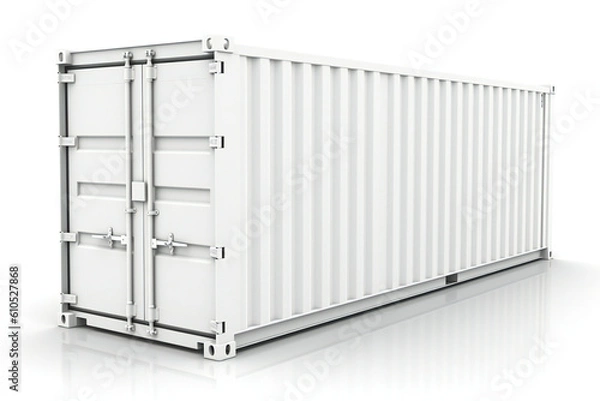 Fototapeta White shipping container (cargo container) on white background, Generative AI