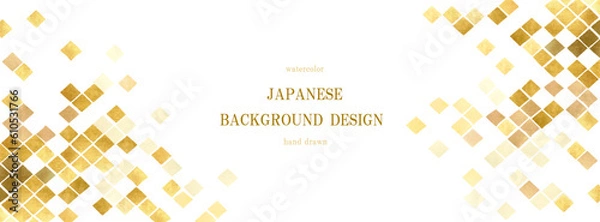 Fototapeta 金箔, 金色, ゴールド, 和柄, 和, フレーム, 背景, 年賀状, ベクター, 和風, キラキラ, 水彩, テクスチャ, 金, バナー