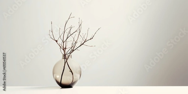 Obraz AI Generated. AI Generative. Beautiful home decoration minimal twig in glass vase. Cozy indoor vibe. Graphic Art