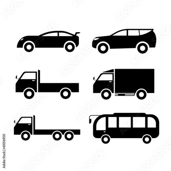 Fototapeta set car icon. four wheeler vector icon. signs and symbols of cars and trucks. light vehicle icon design for application user interface and design elements