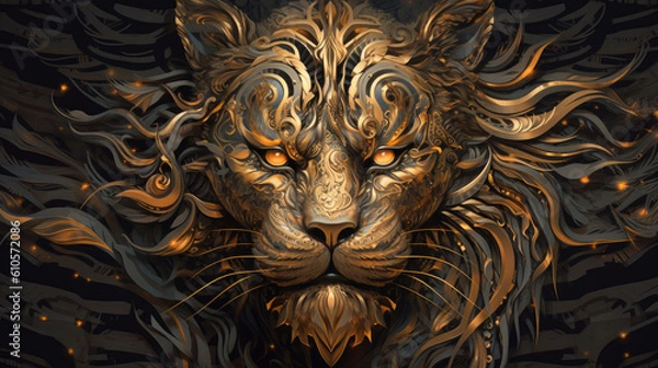 Fototapeta Fractalism Gold Tiger Art Background