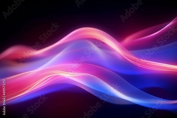 Fototapeta Abstract futuristic background with pink blue glowing neon moving wave lines. Digital art