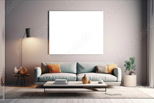 Fototapeta muted color modern apartment with bog mockup frame on the wall,generative AI