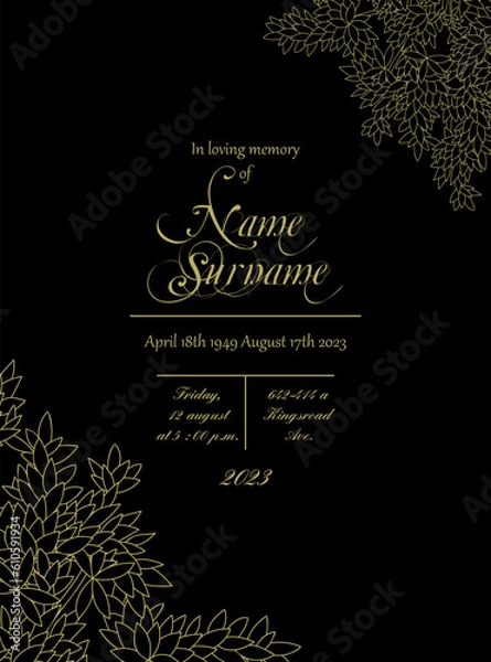 Fototapeta Funeral Ceremony Invitation Card with Elegant Foliage Frame