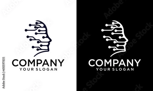 Obraz Digital abstract human head tech logo design inspiration