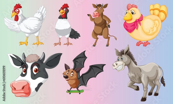 Fototapeta Many wild animals with different pose on gradient background