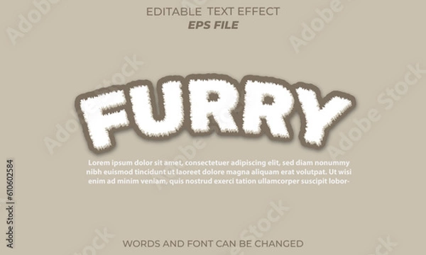 Fototapeta furry text effect, font editable, typography, 3d text. vector template