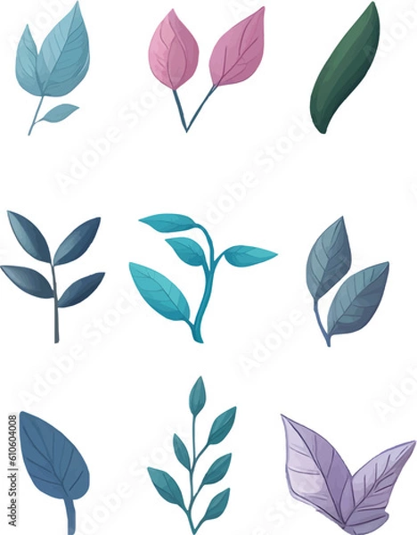 Obraz Leaf Design Set, Vector Watercolor Clipart