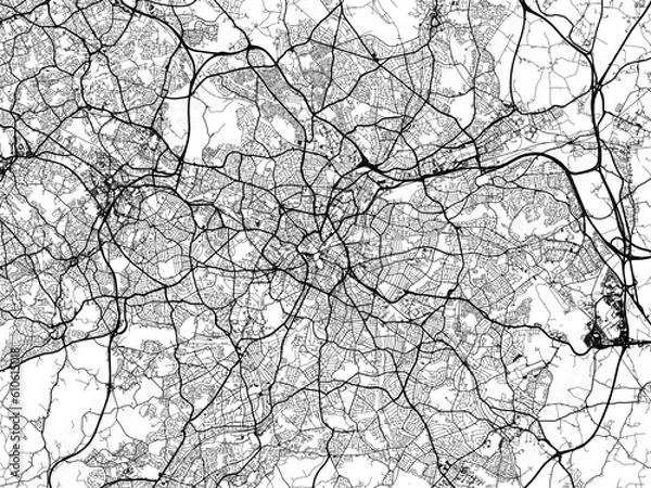 Fototapeta A vector road map of the city of  Birmingham in the United Kingdom on a white background.