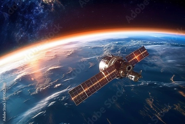 Fototapeta Satellite Orbiting the Earth - AI Generative