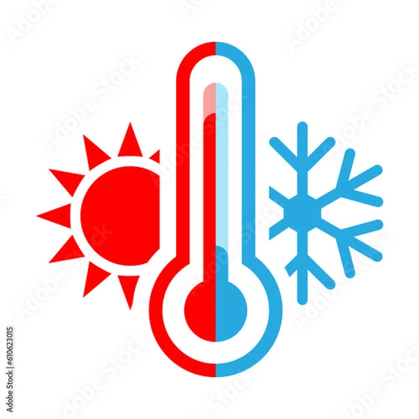 Fototapeta Thermometer icon display hot and cold temperture, flat vector icon of temperature, medical thermometer, Weather icon, hot and cold climate icon, icons for web and mobile app design.