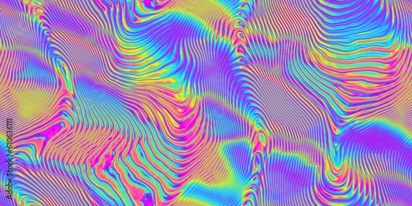 Obraz Seamless psychedelic rainbow ridged topological map pattern background texture. Trippy hippy abstract wavy swirls dopamine dressing style fashion motif. Bright colorful neon retro wallpaper backdrop.