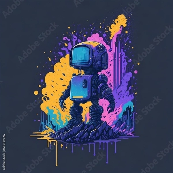 Fototapeta A colorful Robot illustration, generative AI