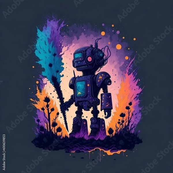 Fototapeta A colorful Robot illustration, generative AI