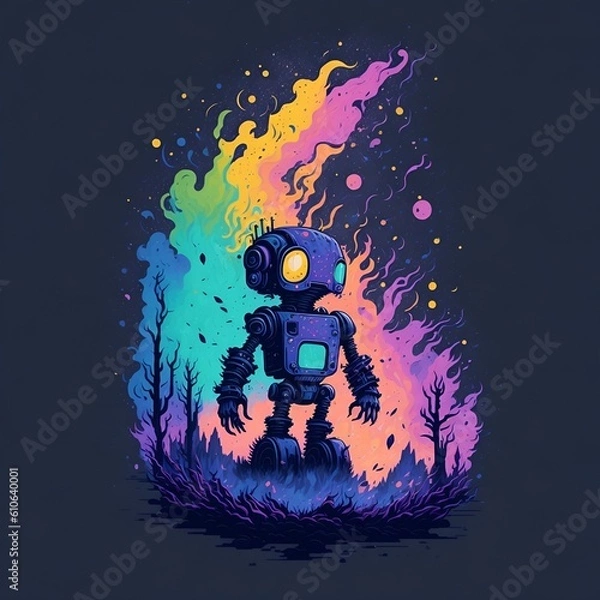 Fototapeta A colorful Robot illustration, generative AI