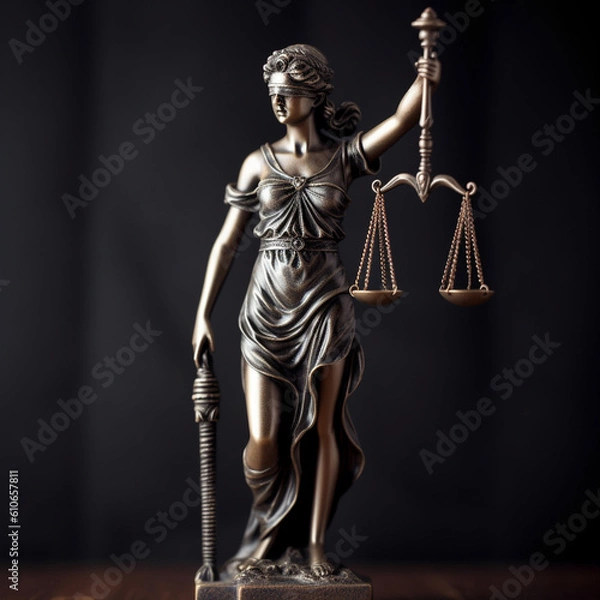 Fototapeta Gavel of justice and house model. Real estate laws and taxes concept. Background with selective focus. AI generated