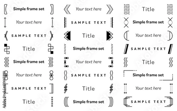 Fototapeta シンプルでモダンなタイトルフレーム、飾り枠、括弧、見出しのセット