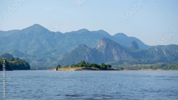 Fototapeta Landscape of mountain and the mekong river in Luang Prabang, Laos