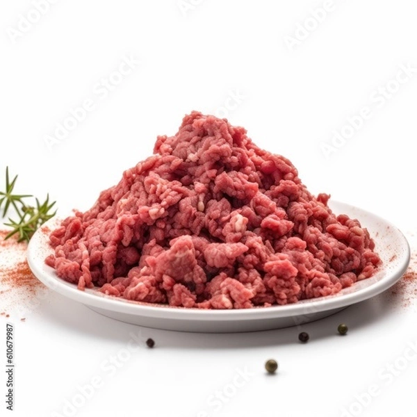 Fototapeta Ground bison meat isolated on white background. Generative AI