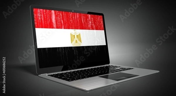 Obraz Egypt - country flag and binary code on laptop screen - 3D illustration