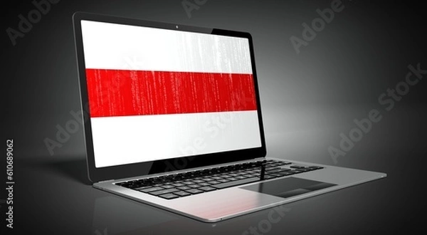 Obraz Belarus - country flag and binary code on laptop screen - 3D illustration