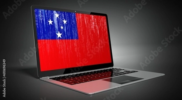 Obraz Samoa - country flag and binary code on laptop screen - 3D illustration