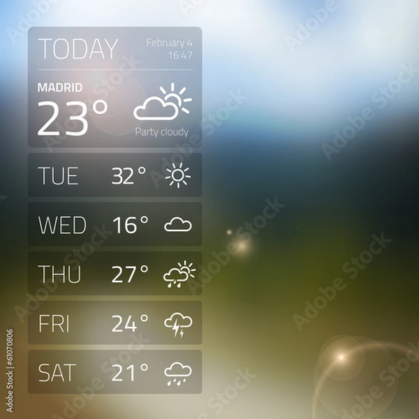 Obraz Weather widget template on blured background