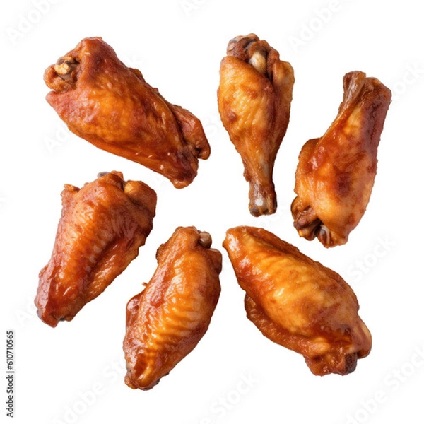 Fototapeta Delicious hot wings seen from above on a transparent background, Generative AI