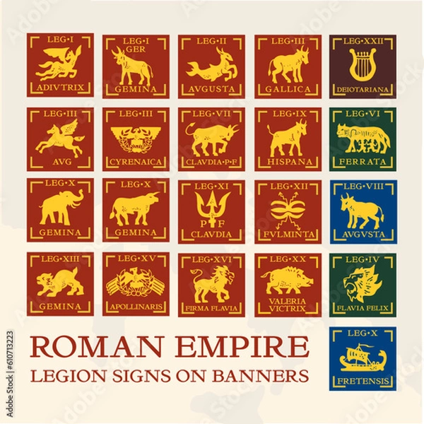 Obraz Roman Empire military banners with signs and names of the legions hand drawn and vector format