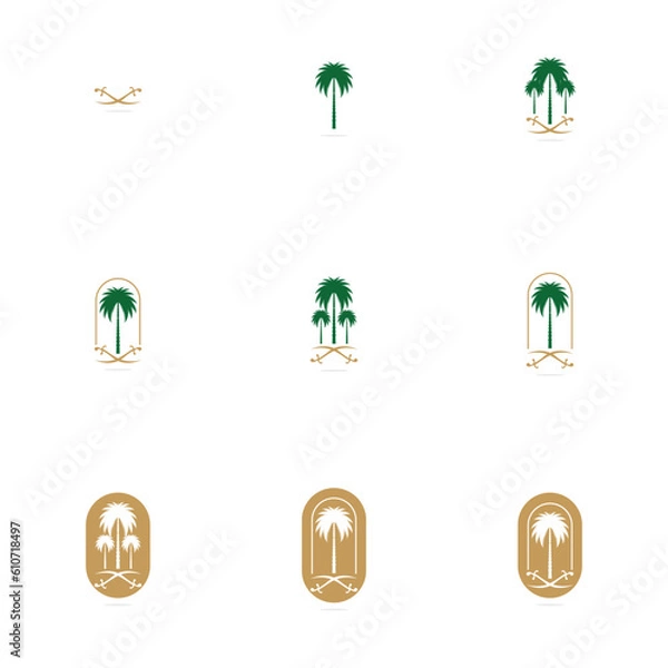 Obraz Set of creative Saudi Arabia palm tree and swords icon logo design vector illustration	