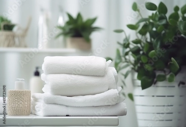 Fototapeta Clean fresh towels, generative ai