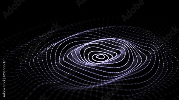 Obraz Digital vibration and style sound wave. Circle pulse wave with points and particles on the dark background. Big data visualization. 3D rendering.
