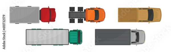 Fototapeta Car and Automobile as Motor Vehicle Park Top View Vector Set