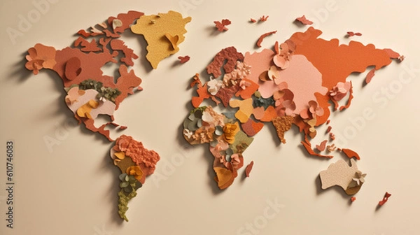 Fototapeta Flat lay of world map. IA generative.