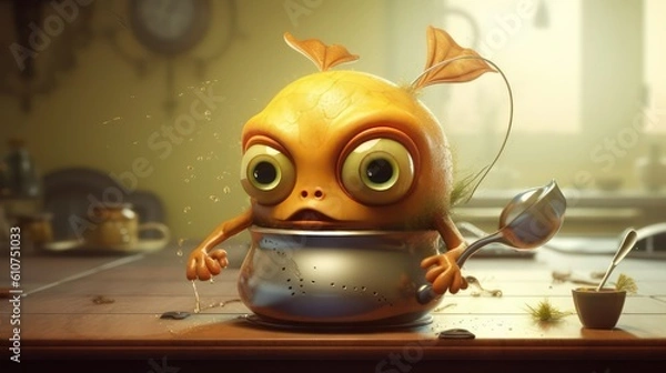 Fototapeta Generating AI illustration of a weird monster, Cartoon characters with pastel background