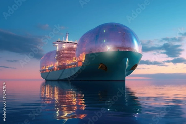 Obraz Futuristic tanker transporting oil or liquefied gas on the high seas, international trade in petroleum products, AI Generated