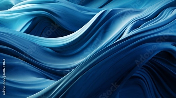Fototapeta Rhythmic Azure Waves: An Abstract Exploration of Sculptural Aesthetics and Surreal 3D Landscapes on Shaped Canvas, Echoing Abstraction-Création Principles