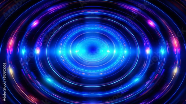 Fototapeta Blue glowing coils make up Internet science and technology concept background