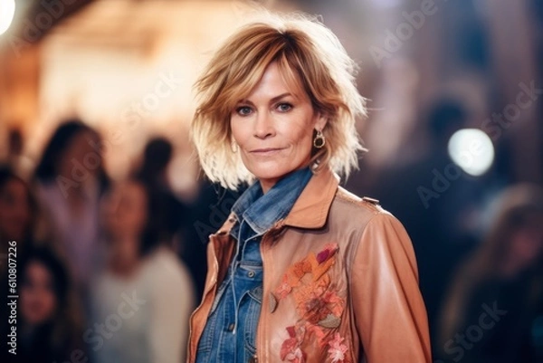 Fototapeta A model walks the runway at the Roberto Cavalli fashion show during Milan Women's Fashion Week in Milan.