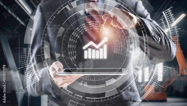Fototapeta Predictive data analytics, business person on background