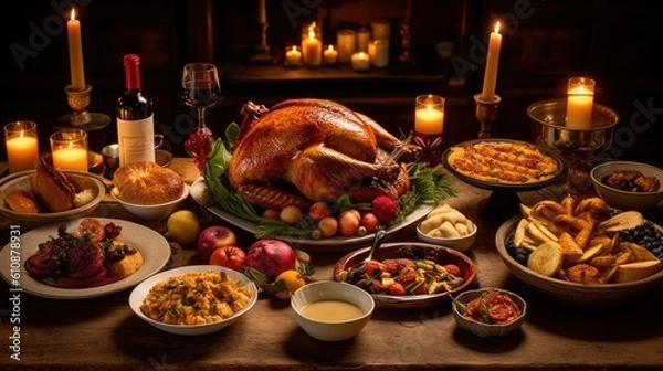 Obraz roasted chicken food thanksgiving with generative ai