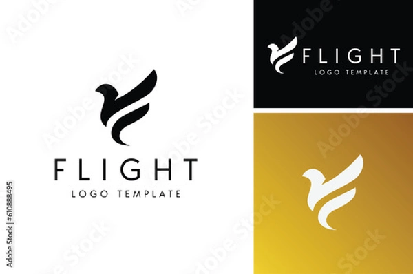 Fototapeta Initial Letter F with Bird Silhouette for Flap Free Flock Freedom Fly Flying Flight Feathers logo design
