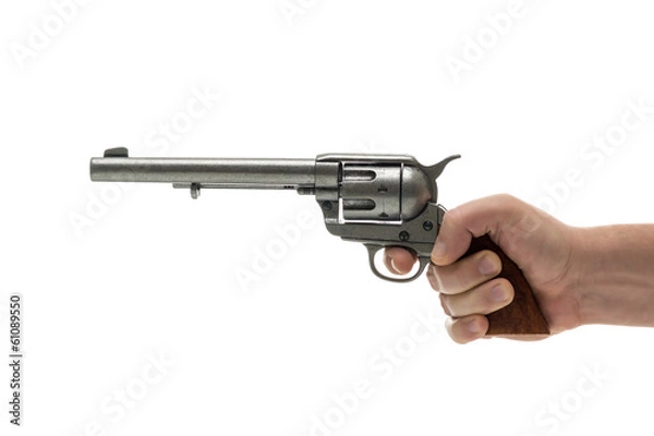 Obraz Men hand with revolver pistol isolated on a white background