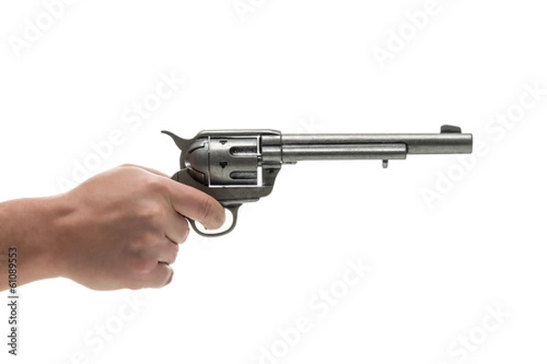 Obraz Men hand with revolver pistol isolated on a white background