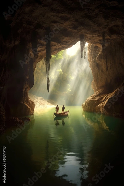 Fototapeta Cave with lake. Generative AI