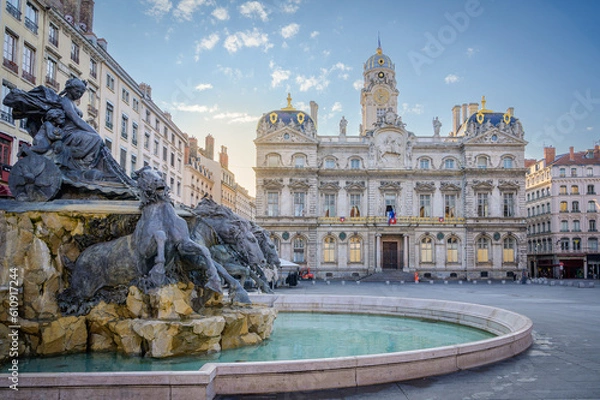 Fototapeta View of the fountain Bartholdi in Lyon France