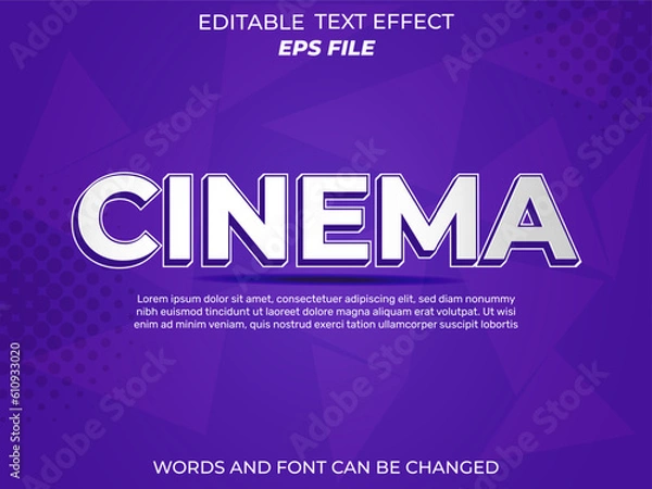 Fototapeta cinema text effect, font editable, typography, 3d text. vector template