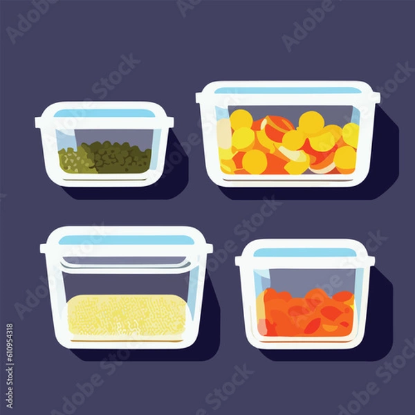 Fototapeta Vector set of glass food storage. Reusable food containers