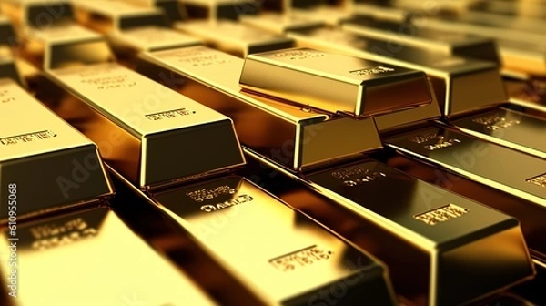 Fototapeta Stacks of pure gold bar on dark background. Represent business and finance concept idea. Generative AI