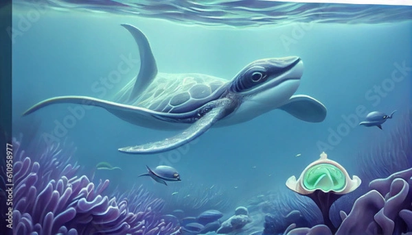 Fototapeta Generative AI underwater scene with fishes